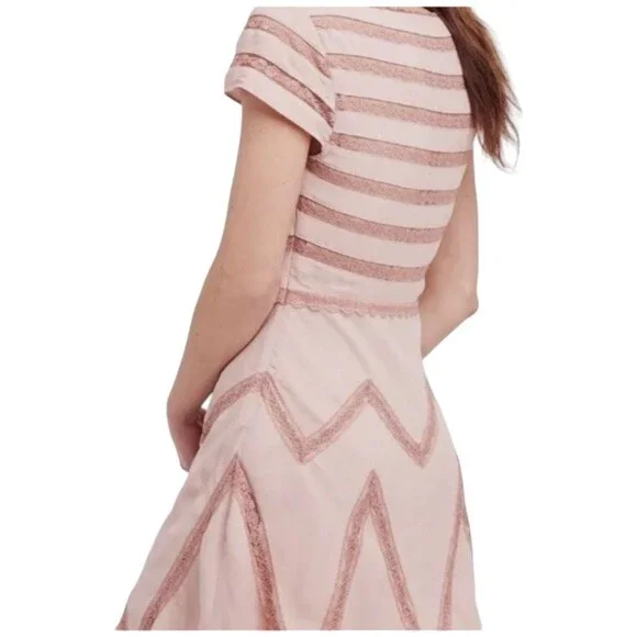 New FREE PEOPLE Dusty Toasted Mink Pink Elle Striped A-Line Mini Dress 4 Small - Picture 6 of 11